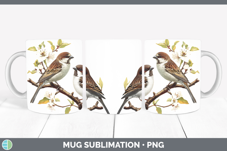 Birds 01 Vintage Sparrow Mug Wrap Sublimation Coffee Cup Des
