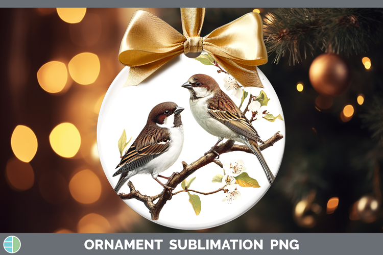 Birds 01 Vintage Sparrow Ornament Sublimation Bauble Designs