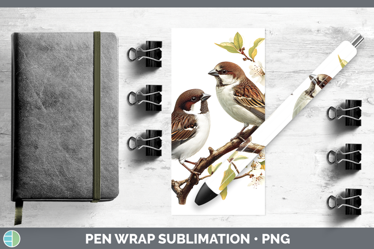 Birds 01 Vintage Sparrow Pen Wrap Sublimation Pen Designs