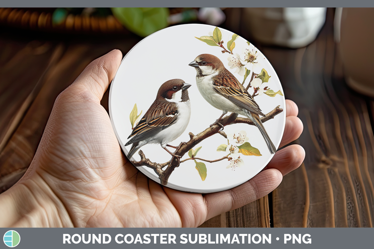 Birds 01 Vintage Sparrow Round Coaster Sublimation Coaster D