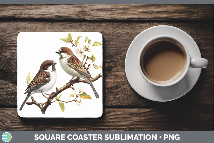 Birds 01 Vintage Sparrow Square Coaster Sublimation Coaster