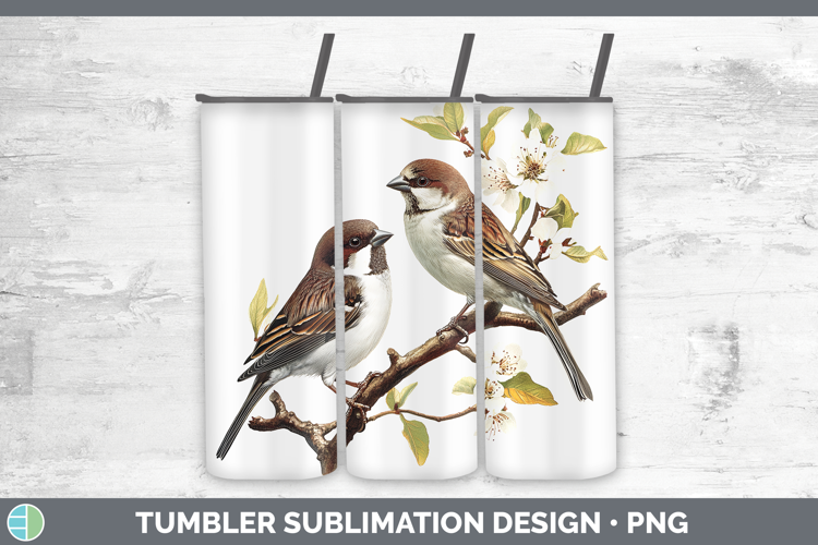 Birds 01 Vintage Sparrow Tumbler Sublimation 20 oz Skinny Tu