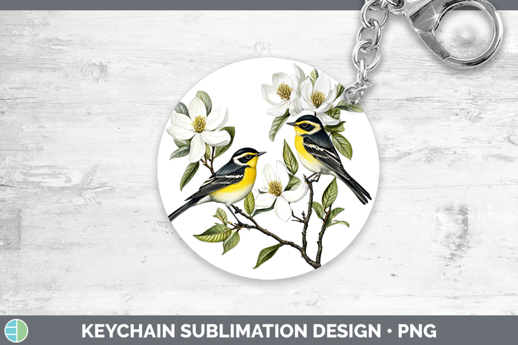 Birds 01 Vintage Warbler Keychain Sublimation Keyring Design