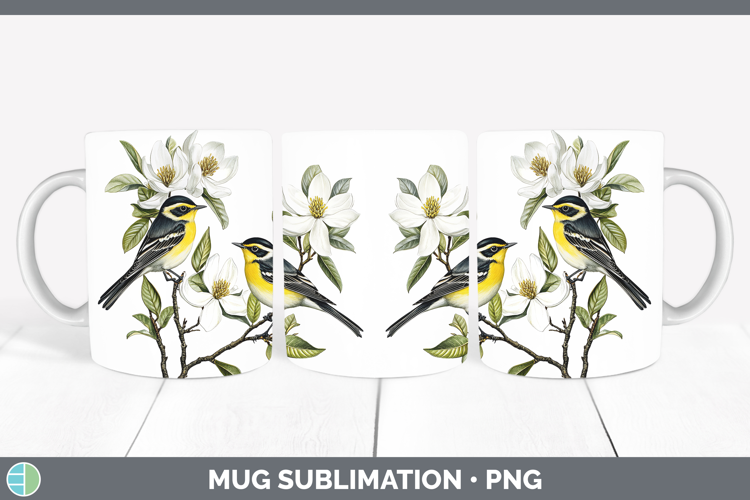 Birds 01 Vintage Warbler Mug Wrap Sublimation Coffee Cup Des