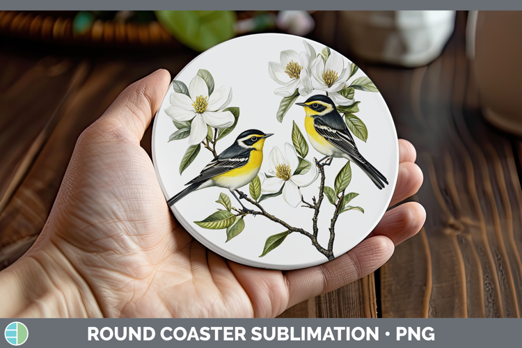 Birds 01 Vintage Warbler Round Coaster Sublimation Coaster D