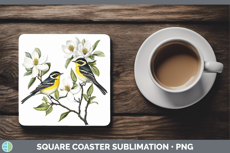 Birds 01 Vintage Warbler Square Coaster Sublimation Coaster