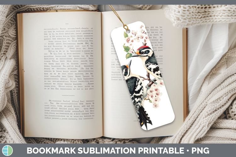 Birds 01 Vintage Woodpecker Downy Bookmark Sublimation Print