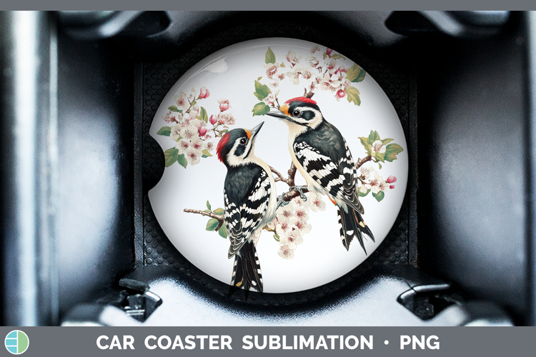 Birds 01 Vintage Woodpecker Downy Car Coaster Sublimation D