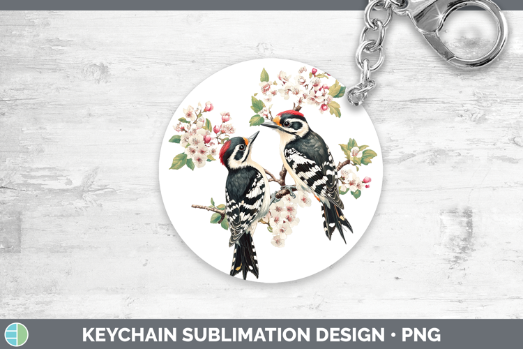 Birds 01 Vintage Woodpecker Downy Keychain Sublimation Keyri