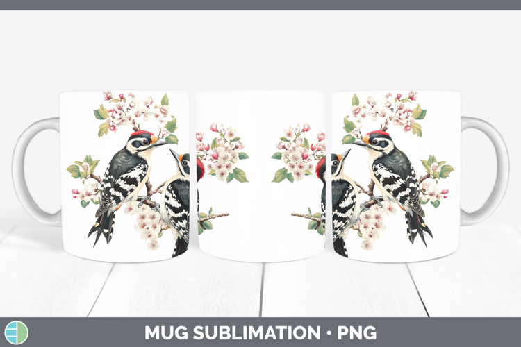 Birds 01 Vintage Woodpecker Downy Mug Wrap Sublimation Coffe
