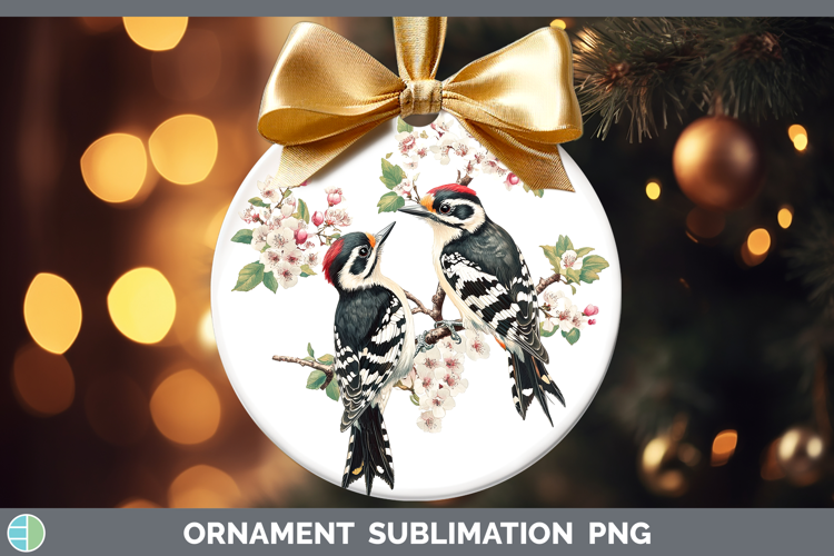 Birds 01 Vintage Woodpecker Downy Ornament Sublimation Baubl