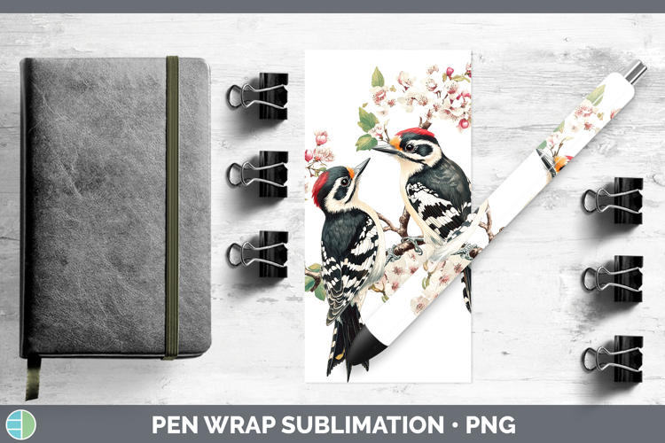 Birds 01 Vintage Woodpecker Downy Pen Wrap Sublimation Pen D