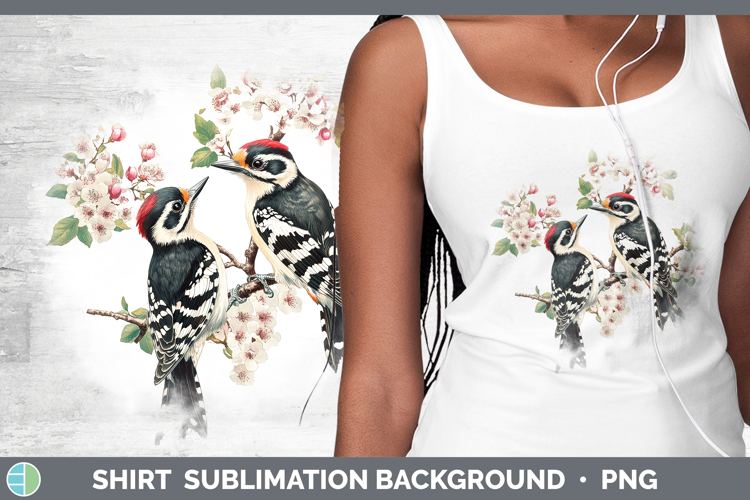 Birds 01 Vintage Woodpecker Downy Shirt Sublimation Backgrou