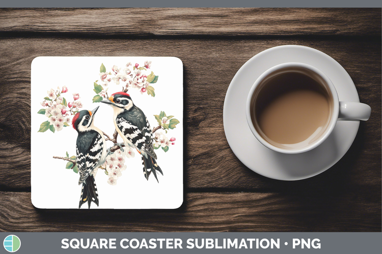 Birds 01 Vintage Woodpecker Downy Square Coaster Sublimation