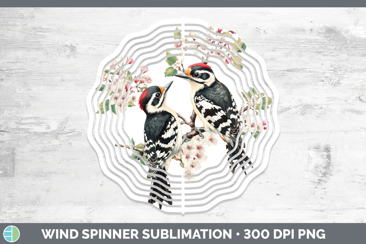Birds 01 Vintage Woodpecker Downy Wind Spinner Sublimation S