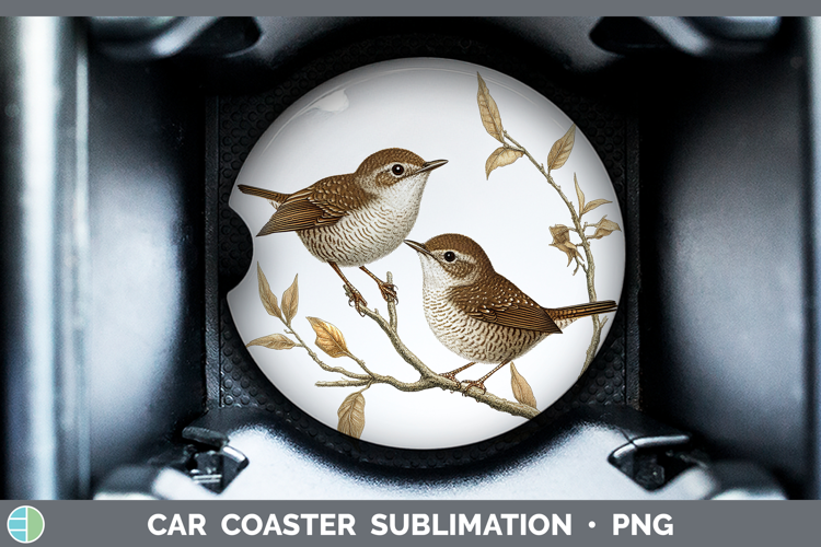 Birds 01 Vintage Wren Car Coaster Sublimation Designs