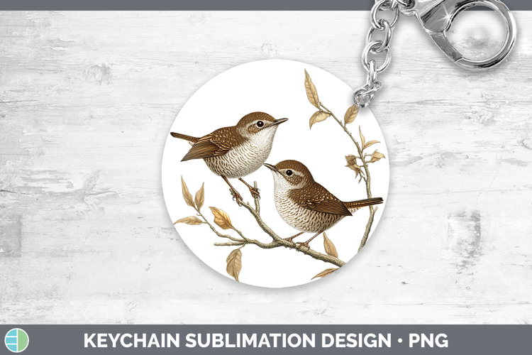 Birds 01 Vintage Wren Keychain Sublimation Keyring Designs