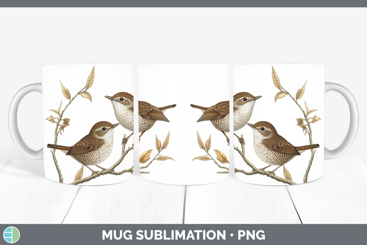 Birds 01 Vintage Wren Mug Wrap Sublimation Coffee Cup Design