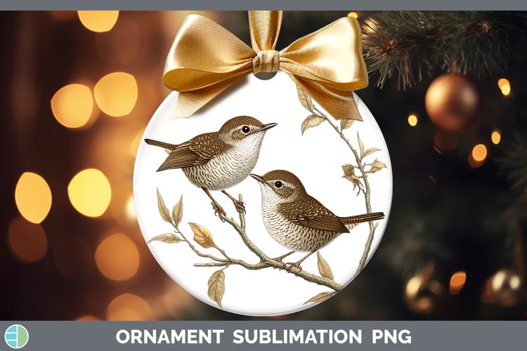 Birds 01 Vintage Wren Ornament Sublimation Bauble Designs