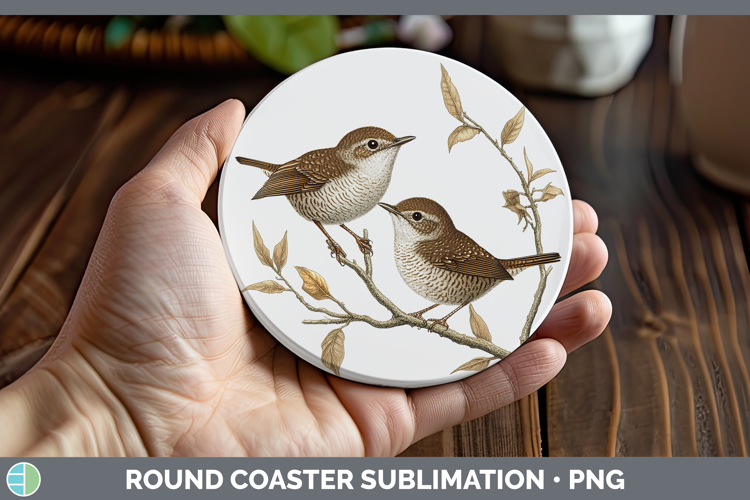 Birds 01 Vintage Wren Round Coaster Sublimation Coaster Desi