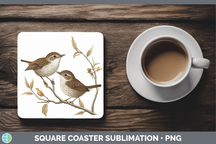 Birds 01 Vintage Wren Square Coaster Sublimation Coaster Des