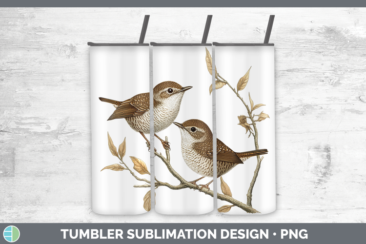Birds 01 Vintage Wren Tumbler Sublimation 20 oz Skinny Tumbl