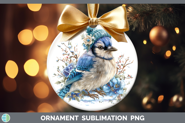 Blue Jay Birds 01 Winter Knit Hat Ornament Sublimation Desig