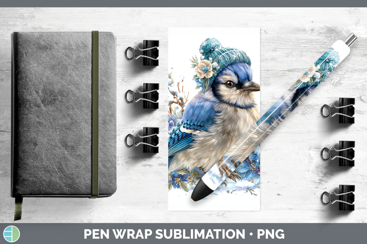 Blue Jay Birds 01 Winter Knit Hat Pen Wrap Sublimation Desig