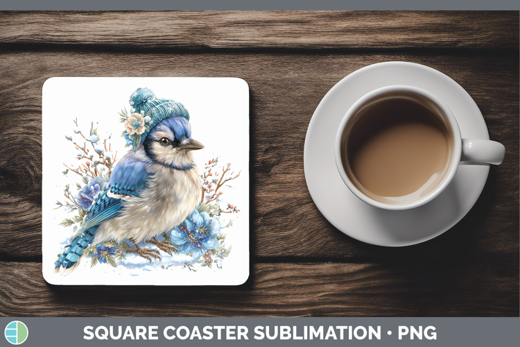 Blue Jay Birds 01 Winter Knit Hat Square Coaster Sublimation