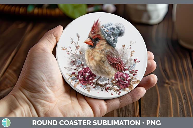 Cardinal Birds 01 Winter Knit Hat Round Coaster Sublimation