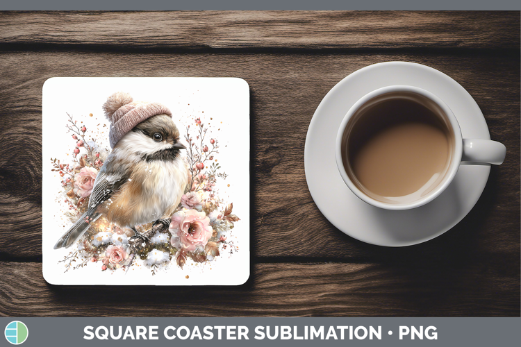 Chickadee Birds 01 Winter Knit Hat Square Coaster Sublimatio