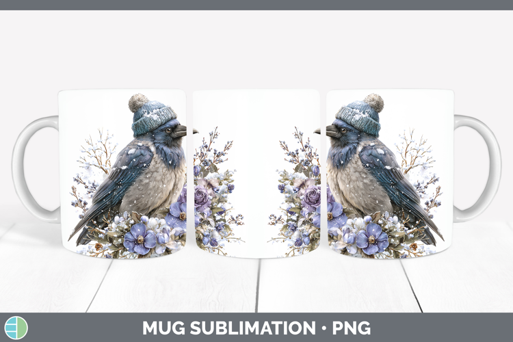 Crow Birds 01 Winter Knit Hat Mug Wrap Sublimation Design