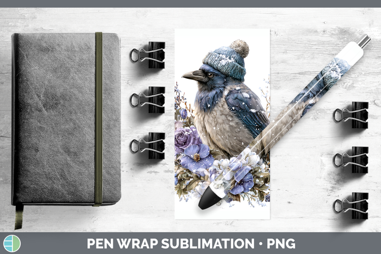 Crow Birds 01 Winter Knit Hat Pen Wrap Sublimation Design