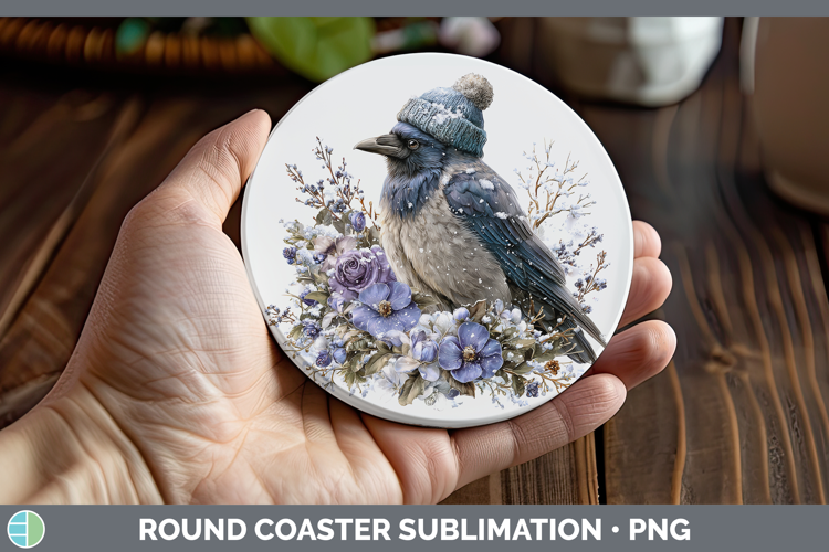 Crow Birds 01 Winter Knit Hat Round Coaster Sublimation Desi