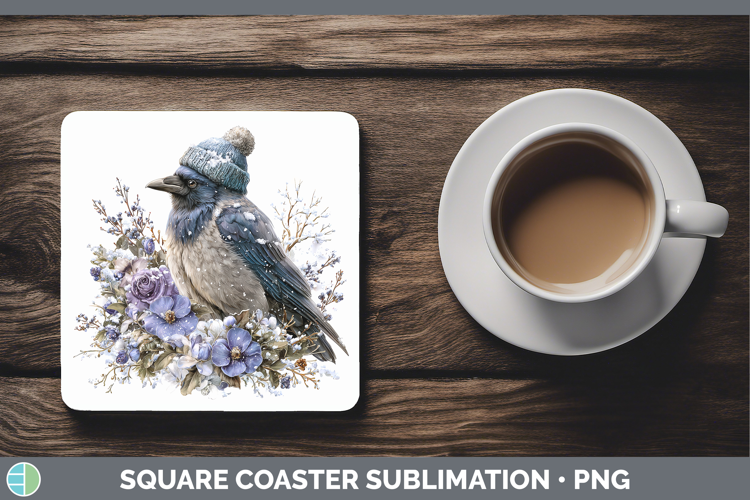 Crow Birds 01 Winter Knit Hat Square Coaster Sublimation Des