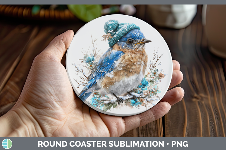 Eastern Bluebird Birds 01 Winter Knit Hat Round Coaster Subl