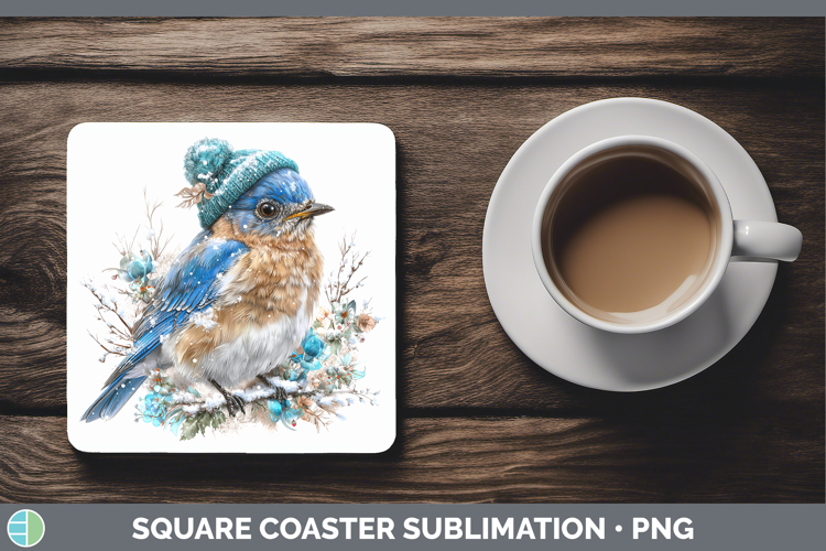 Eastern Bluebird Birds 01 Winter Knit Hat Square Coaster Sub