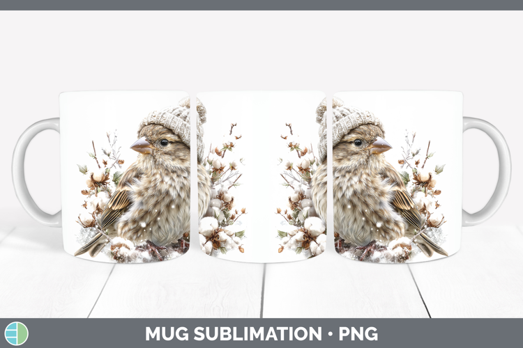 Finch Birds 01 Winter Knit Hat Mug Wrap Sublimation Design