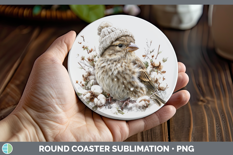 Finch Birds 01 Winter Knit Hat Round Coaster Sublimation Des