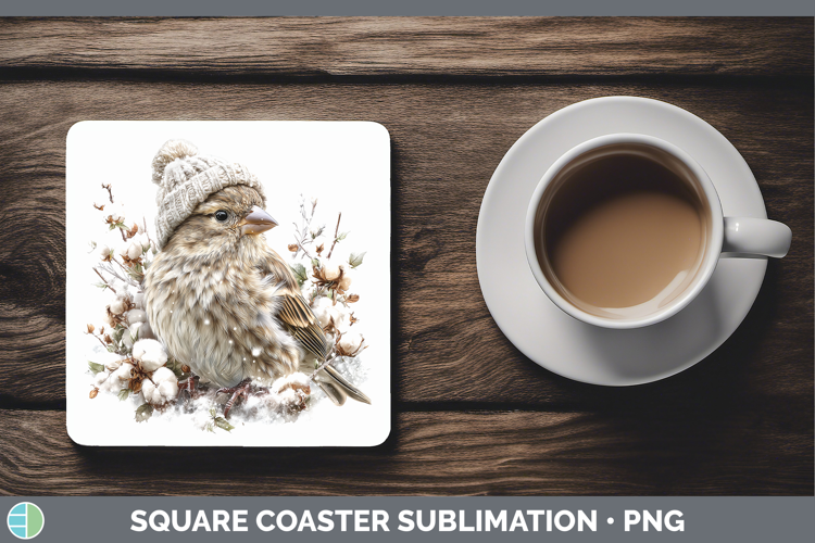 Finch Birds 01 Winter Knit Hat Square Coaster Sublimation De