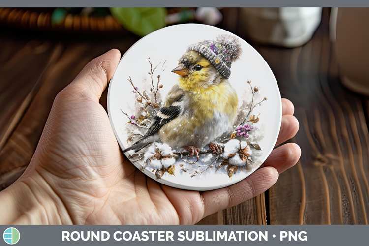 Goldfinch Birds 01 Winter Knit Hat Round Coaster Sublimation