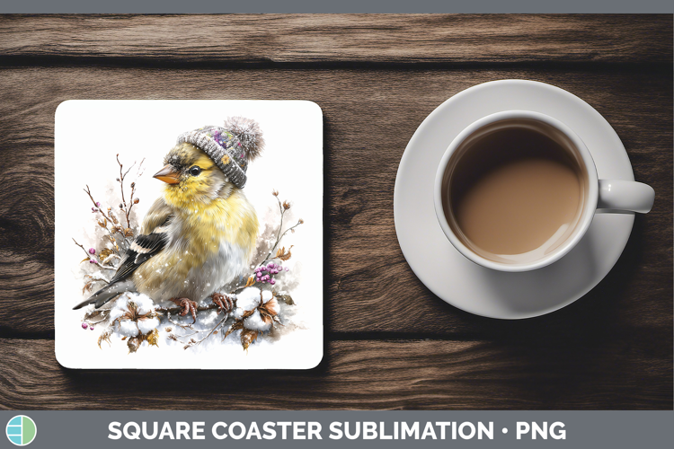 Goldfinch Birds 01 Winter Knit Hat Square Coaster Sublimatio