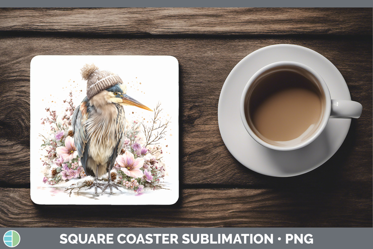 Great Blue Heron Birds 01 Winter Knit Hat Square Coaster Sub