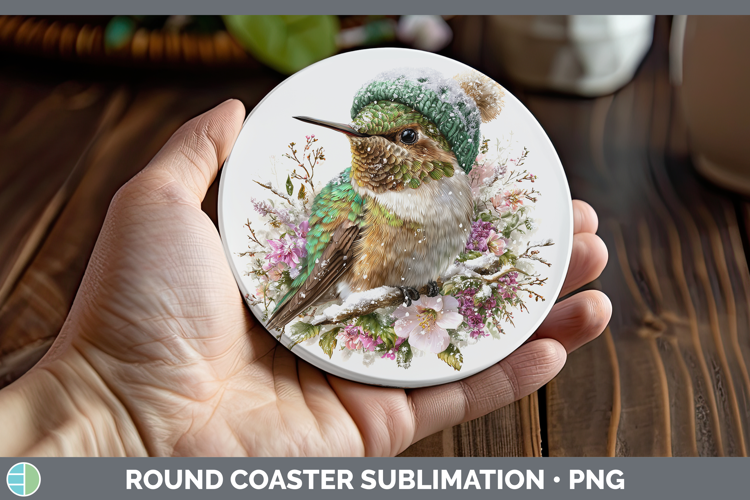 Hummingbird Birds 01 Winter Knit Hat Round Coaster Sublimati
