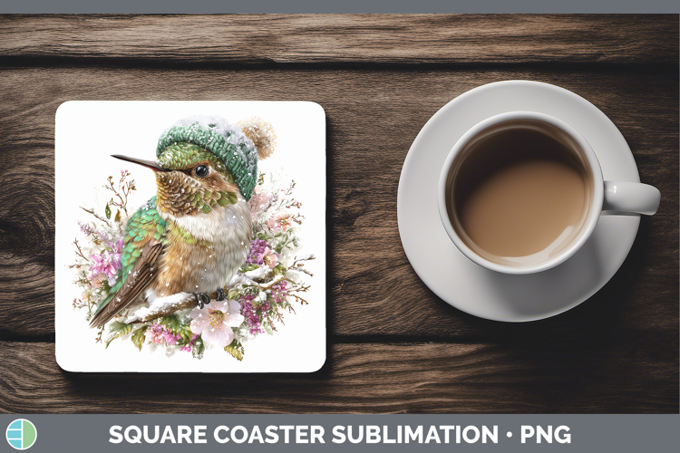 Hummingbird Birds 01 Winter Knit Hat Square Coaster Sublimat