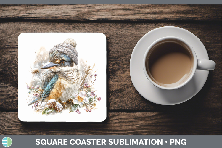 Kingfisher Birds 01 Winter Knit Hat Square Coaster Sublimati