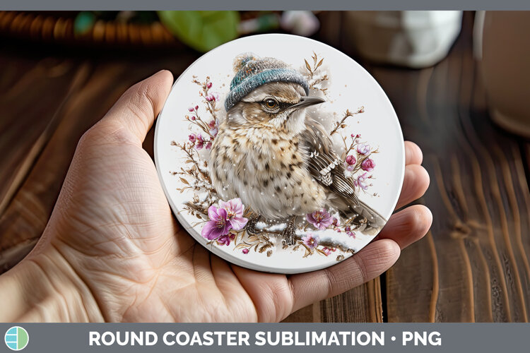 GorgeousBirds 01 Winter Knit Hat Round Coaster design.
