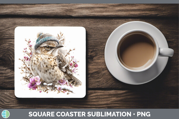 GorgeousBirds 01 Winter Knit Hat Square Coaster design.