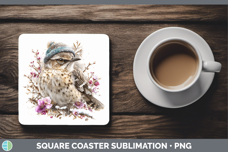 Mockingbird Birds 01 Winter Knit Hat Square Coaster Sublimat
