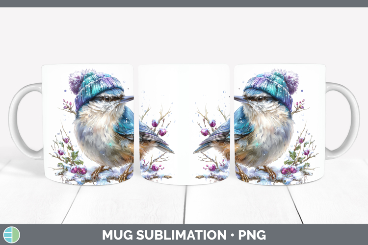 Nuthatch Birds 01 Winter Knit Hat Mug Wrap Sublimation Desig